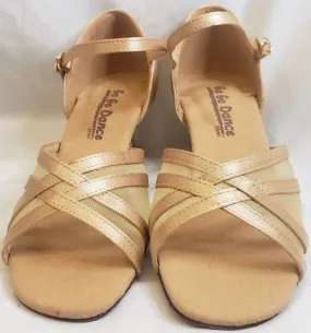 Dust Guard 1.3" Harla -- Women's Thick Heel Latin Sandal -- Light Tan Satin