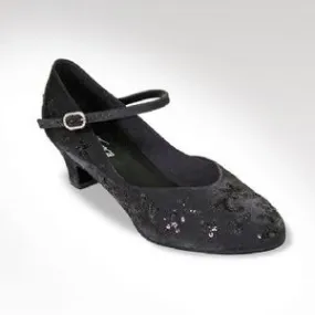 Deep Shade 1.75" Gladys -- Closed Toe Ballroom Shoe -- Black Silk/Sequins