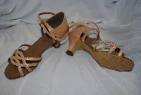 Step Tall 2.25" Adriana -- Wide Heel Latin Sandal -- Light Peach