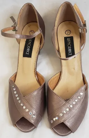 Soul Walk Foam Lining Standing Workers 2.38" Anara - Closed Back/Open Toe Ballroom Shoe - Bronze Satin