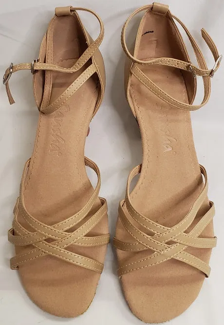 2.38" Bonita -- Flare Heel Latin Sandal -- Beige Stylish Urban Walk