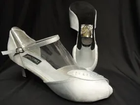 Hot Mood Grab Now 2.38" Charlotte -- Closed Back/Open Toe Ballroom Shoe -- Silver Satin