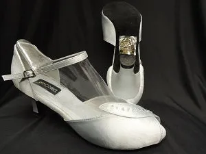 Hot Mood Grab Now 2.38" Charlotte -- Closed Back/Open Toe Ballroom Shoe -- Silver Satin
