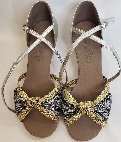 2.5" Amara -- Flare Heel Latin Sandal -- Silver/Gold Grab Now Airy Design