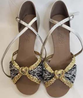 2.5" Amara -- Flare Heel Latin Sandal -- Silver/Gold Flexible Fit Active People Party Glow