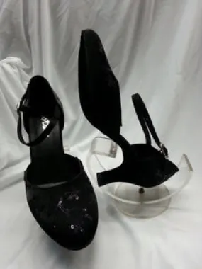 Strong Grip Winter Base 2.5" Doris-- Closed Toe Ballroom Shoe -- Black Silk/Sequins
