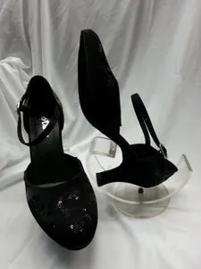 Soft Tone Club Night 2.5" Doris-- Closed Toe Ballroom Shoe -- Black Silk/Sequins