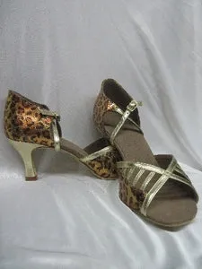 All Comfort 2.5" Flor -- Flare Heel Latin Sandal -- Leopard/Gold