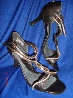 2.5" Gianna -- Flare Heel Rhinestone Latin Sandal -- Black Cool Pop