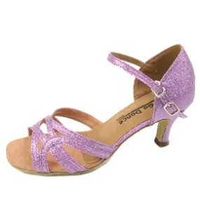 Deep Shade Ergonomic Wellness Seekers 2.5" Gloria -- Flare Heel Latin Sandal -- Lavender Glitter