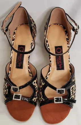 2.5" Renee-- Flare Heel Latin Sandal -- Leopard Color Mix Style Base