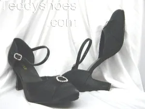 2.5" Sharney -- Closed Toe Ballroom Shoe -- Black Satin Comfort Enhancement