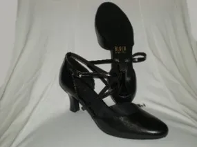 2.5" Simona --Women's X-Strap, Closed Toe Ballroom Shoe -- Black Stretchable Material Eco Friendly Office Workers
