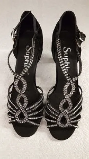 Bright Gold 2.5" Sofia -- Women's Flare Heel Latin Sandal -- Black Satin