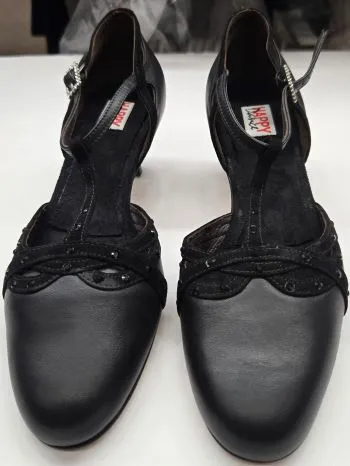 Soft Material Soft Cushioning 2" Samara -- Tango Shoe -- Black Leather/Black Suede
