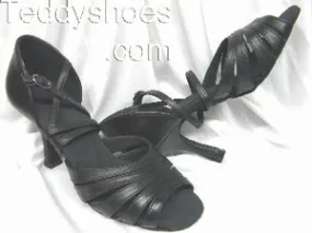 3.38" Julia -- Flare Heel Latin Sandal -- Black Leather water proof