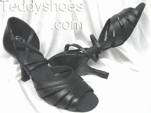 3.38" Julia -- Flare Heel Latin Sandal -- Black Leather water proof
