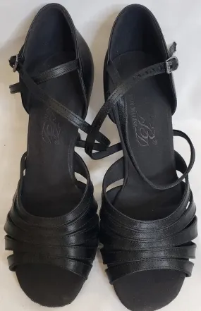 Quiet Step Mom Safe 3.38" Julia -- Flare Heel Latin Sandal -- Black Satin