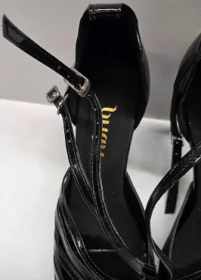 3" Impressions -- Women's Flare Heel Latin Sandal -- Black Patent Fast Run Bright Neon