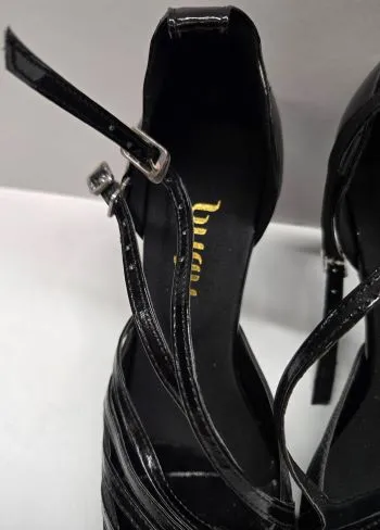 3" Impressions -- Women's Flare Heel Latin Sandal -- Black Patent Fast Run Bright Neon