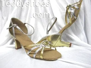 3" Marianne -- Flare Heel Latin Sandal -- Gold/Silver Quick Fit Love Glow