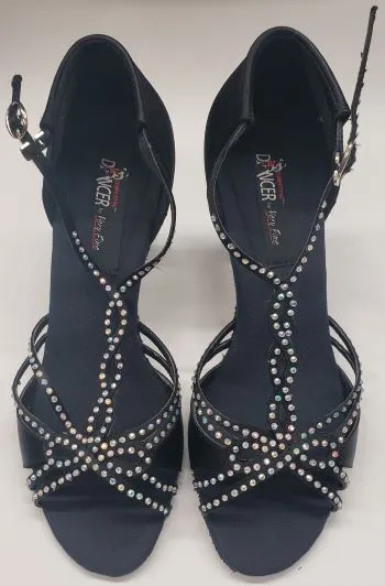 Airy Design 3" Rosaly -- Women's Latin Ballroom Sandal -- Black Satin