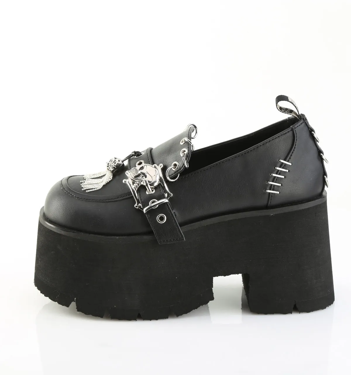 ASHES-38 Black Vegan Leather Platform Shoes Safe Land Rubber Outsole