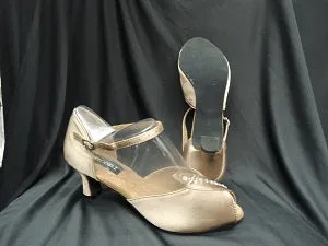 Ventilated Mesh Cold Weather Style Goal 2.38" Charlotte -- Closed Back/Open Toe Ballroom Shoe -- Bronze Satin