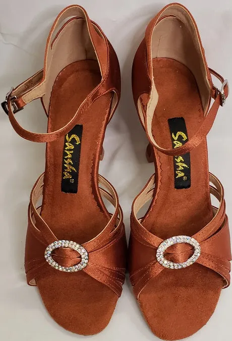 Supportive Core Weekend Warriors 3" Margarita -- Flare Heel Latin Sandal -- Dark Tan Satin