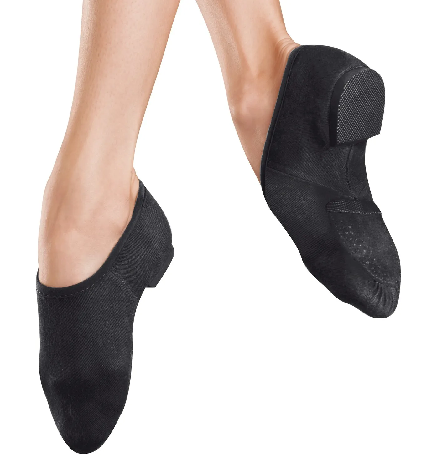 Dorothy -- Women's Stretch Canvas Split Sole Jazz Slip-On -- Black Classic Base Memory Foam Standing All