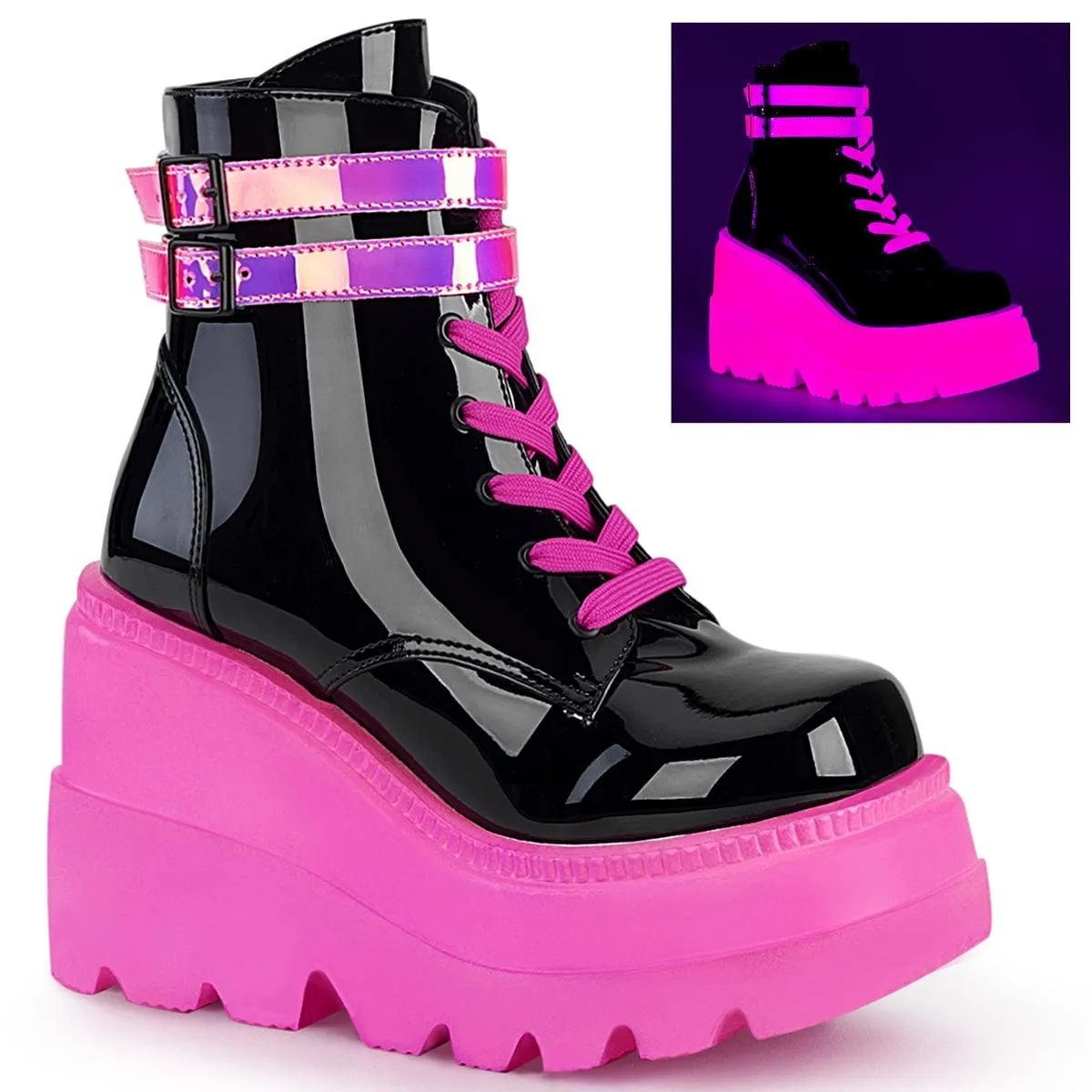 slow walk SHAKER-52 Black Patent -UV Neon Pink