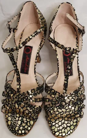 Kind Step 3" Ramona -- Flare Heel Latin Sandal -- Black/Gold