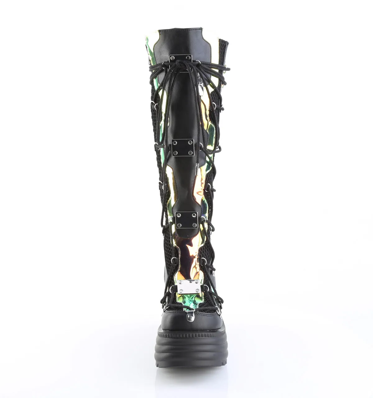 BLAZE-152 Black Vegan Leather- Magic Mirror Knee High Boots Comfort Shank