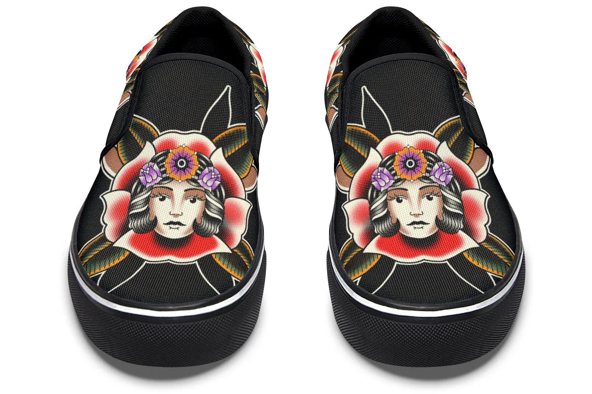 Blooming Girl Head Slip On Shoes Ankle Support