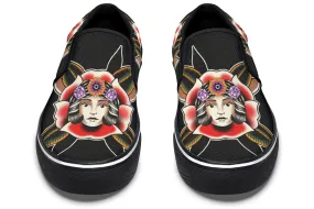 Party Mood Autumn Cool Blooming Girl Head Slip On Shoes