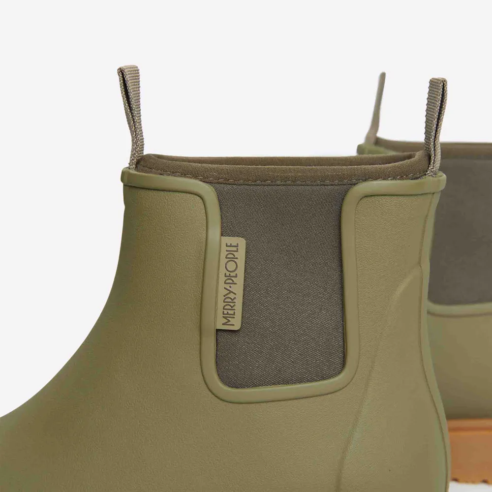 Premium Leather Durable Shell City Walking Bobbi Rain Boot in Khaki Green from Merry People
