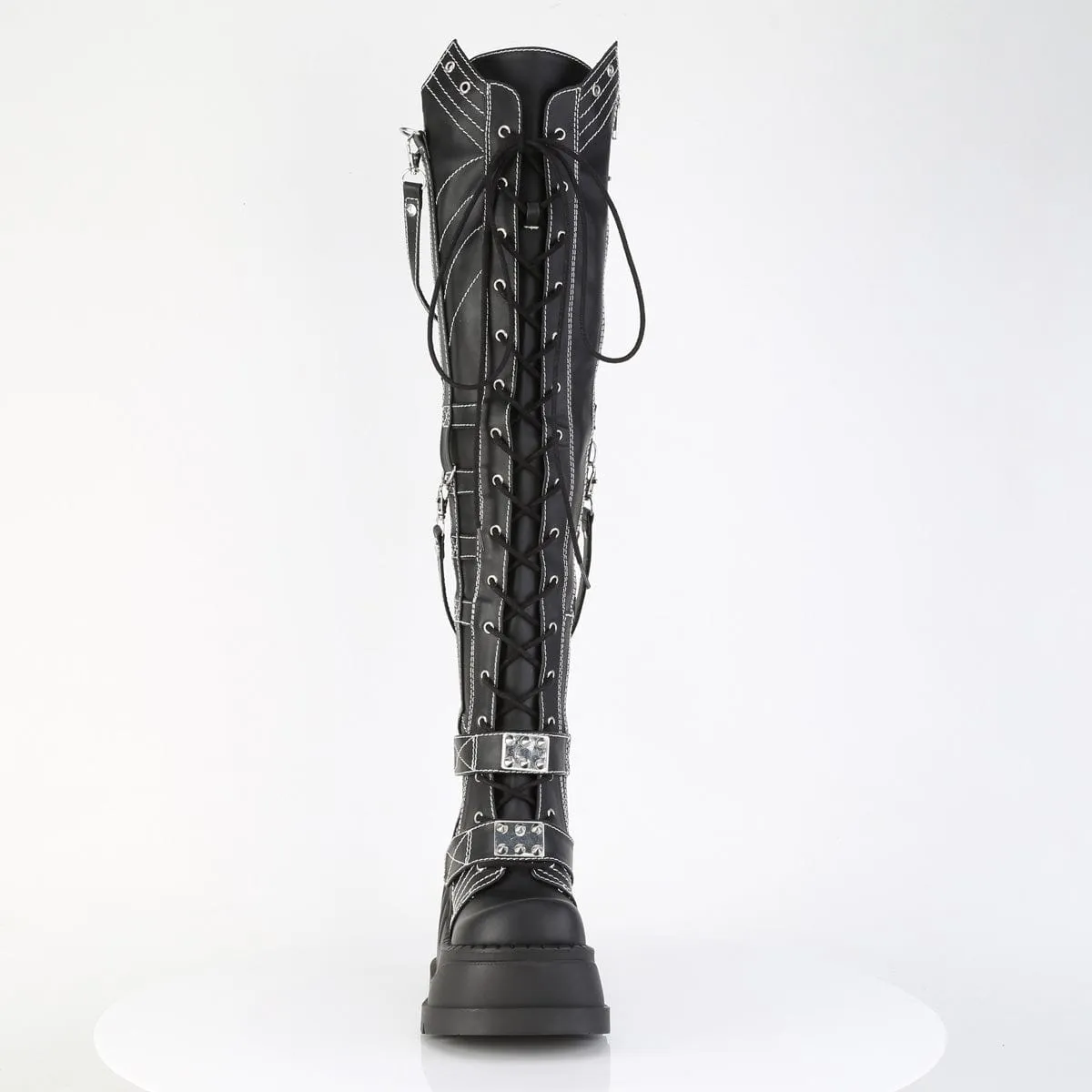 Play Hard Spring Jump STOMP-310 Black Vegan Leather Over-the-Knee Boots