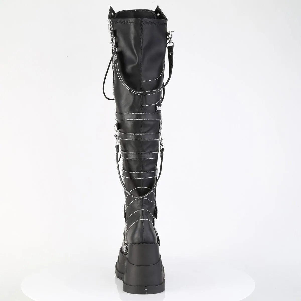 STOMP-310 Black Vegan Leather Over-the-Knee Boots Bright Gold Wild Trek