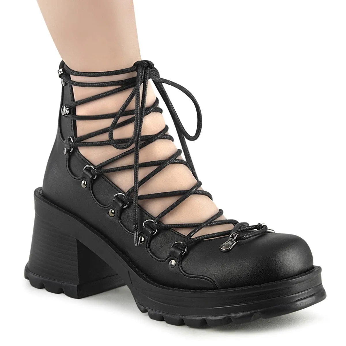 BRATTY-32 Black Vegan Leather Lake Step Bold Neon