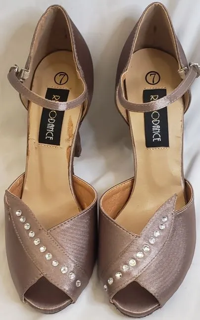 3.38" Hilda -- Closed Back/Open Toe Ballroom Shoe -- Bronze Satin Sea Breeze