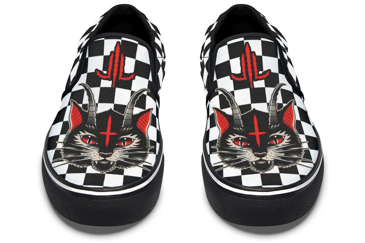 Closet Core Resort Mood Cat Demon Checkered Slip On Shoes