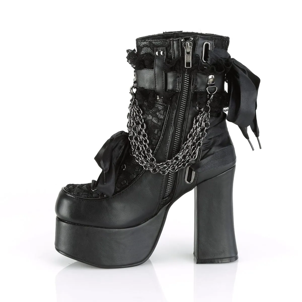 All Time CHARADE-110 Black Vegan Leather-Lace Overlay