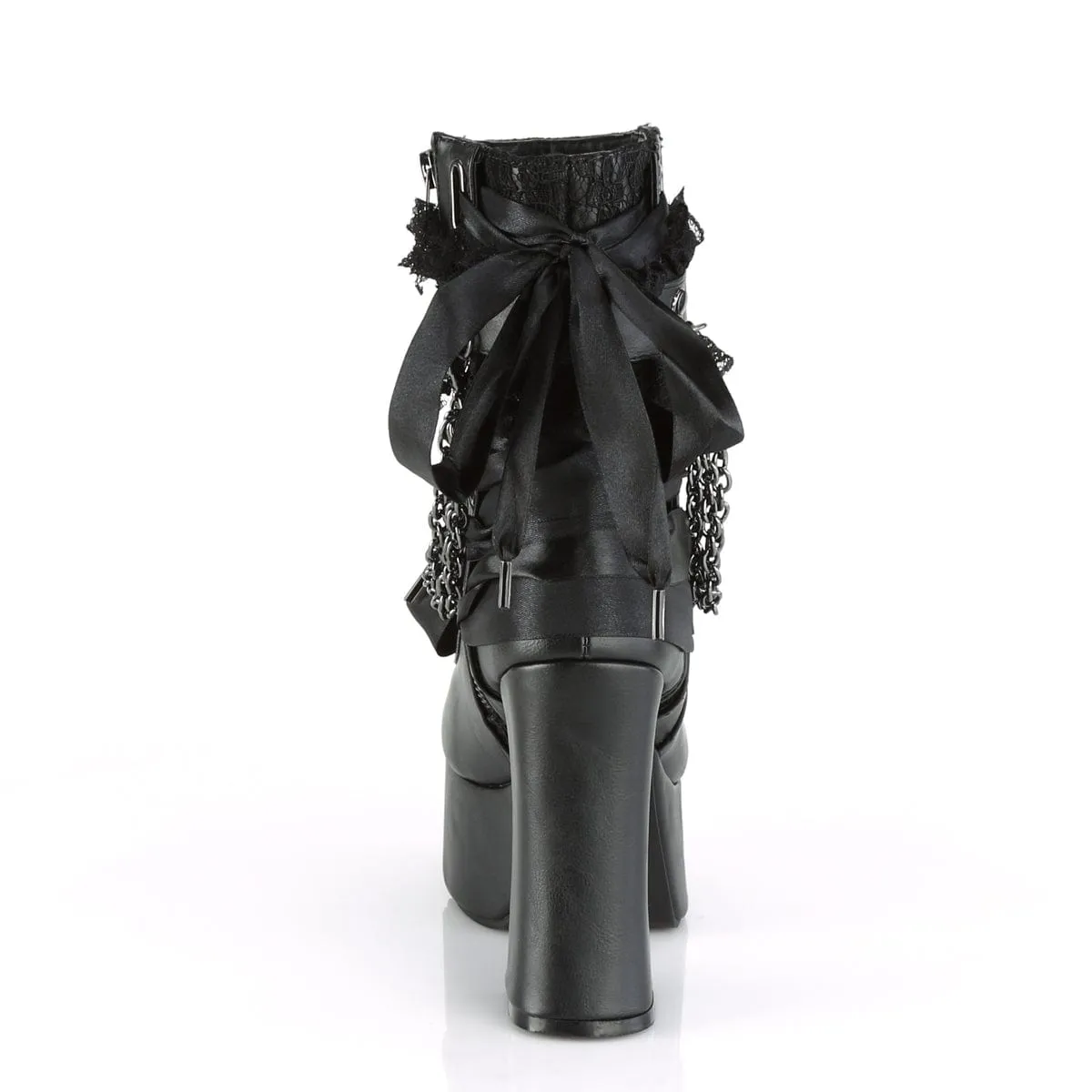 CHARADE-110 Black Vegan Leather-Lace Overlay Bone Aid