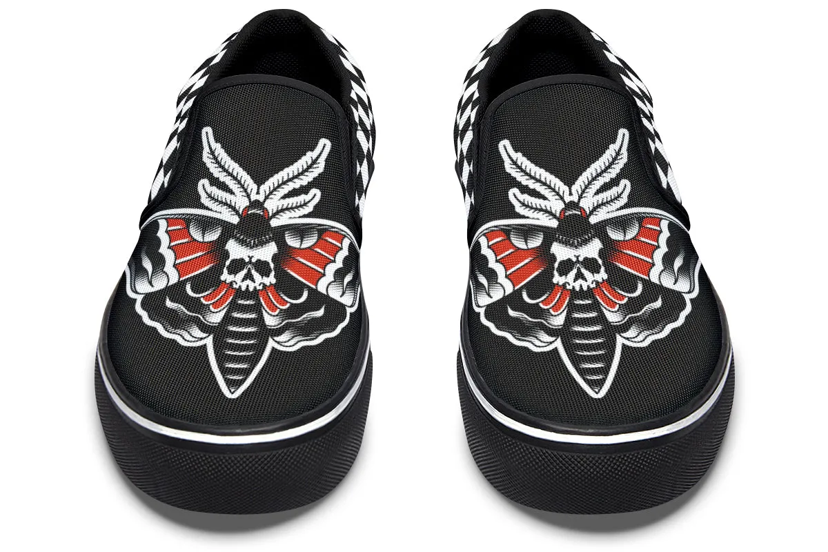 Checkered Death Moth Slip On Shoes Stone Glam