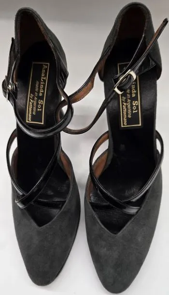 Firm Ground 3.5" Vala -- Women's Tango Shoe -- Grey Suede/Black Patent