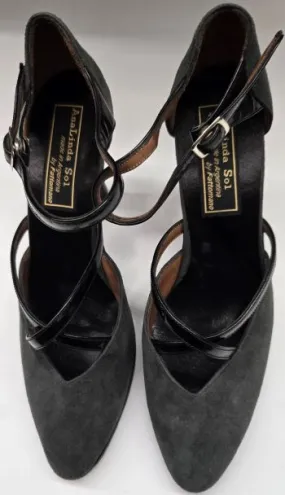 Firm Ground 3.5" Vala -- Women's Tango Shoe -- Grey Suede/Black Patent