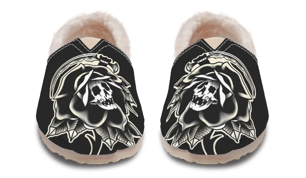 Black Rose Scythe Skull Winter Casual Shoes Block Walk Leather Touch