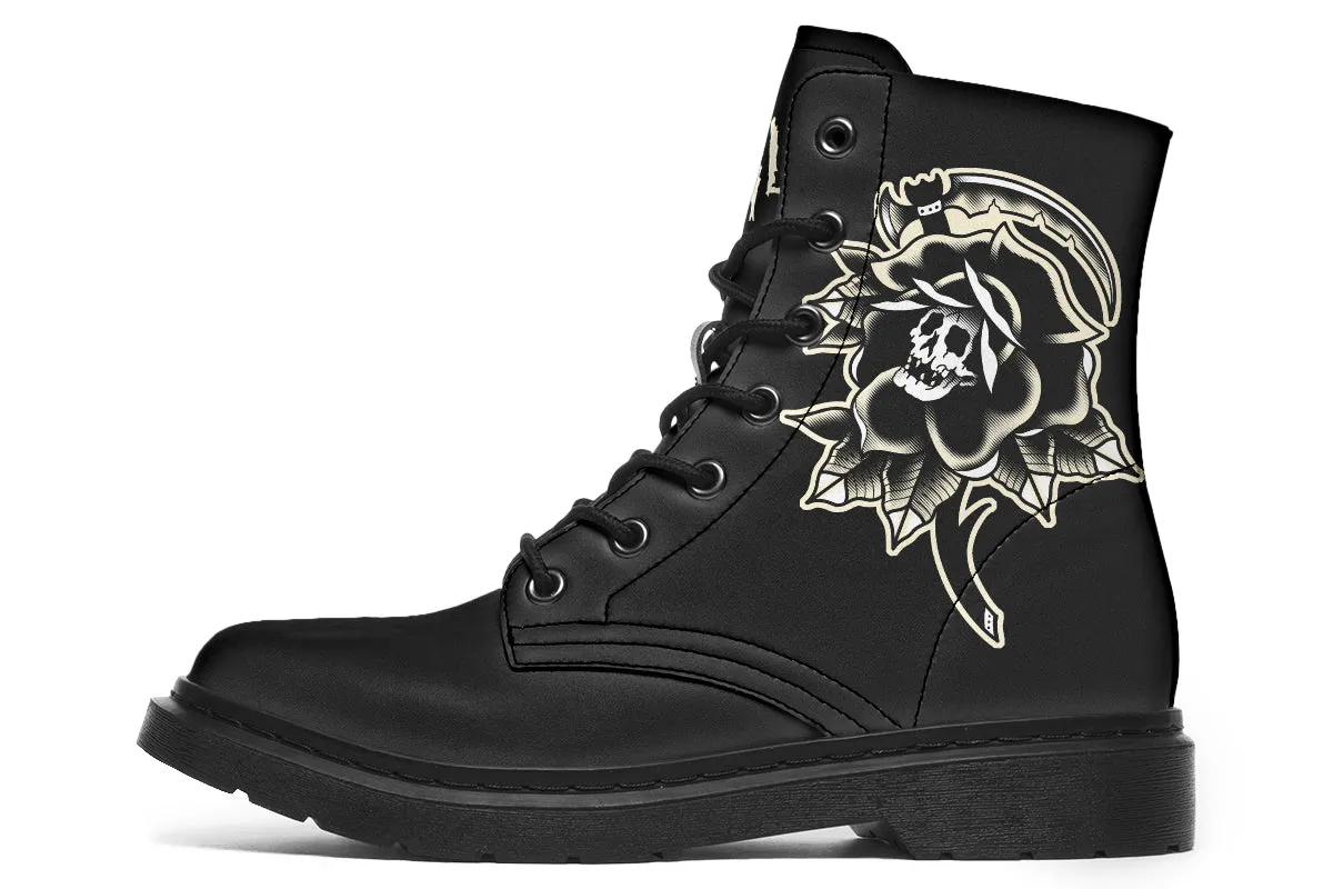 Corner Style Black Rose Scythe Skull Boots