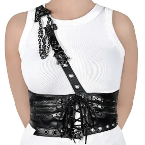 DA-105 Black Stretch Faux Leather Waist Harness Stretchable Wind Block