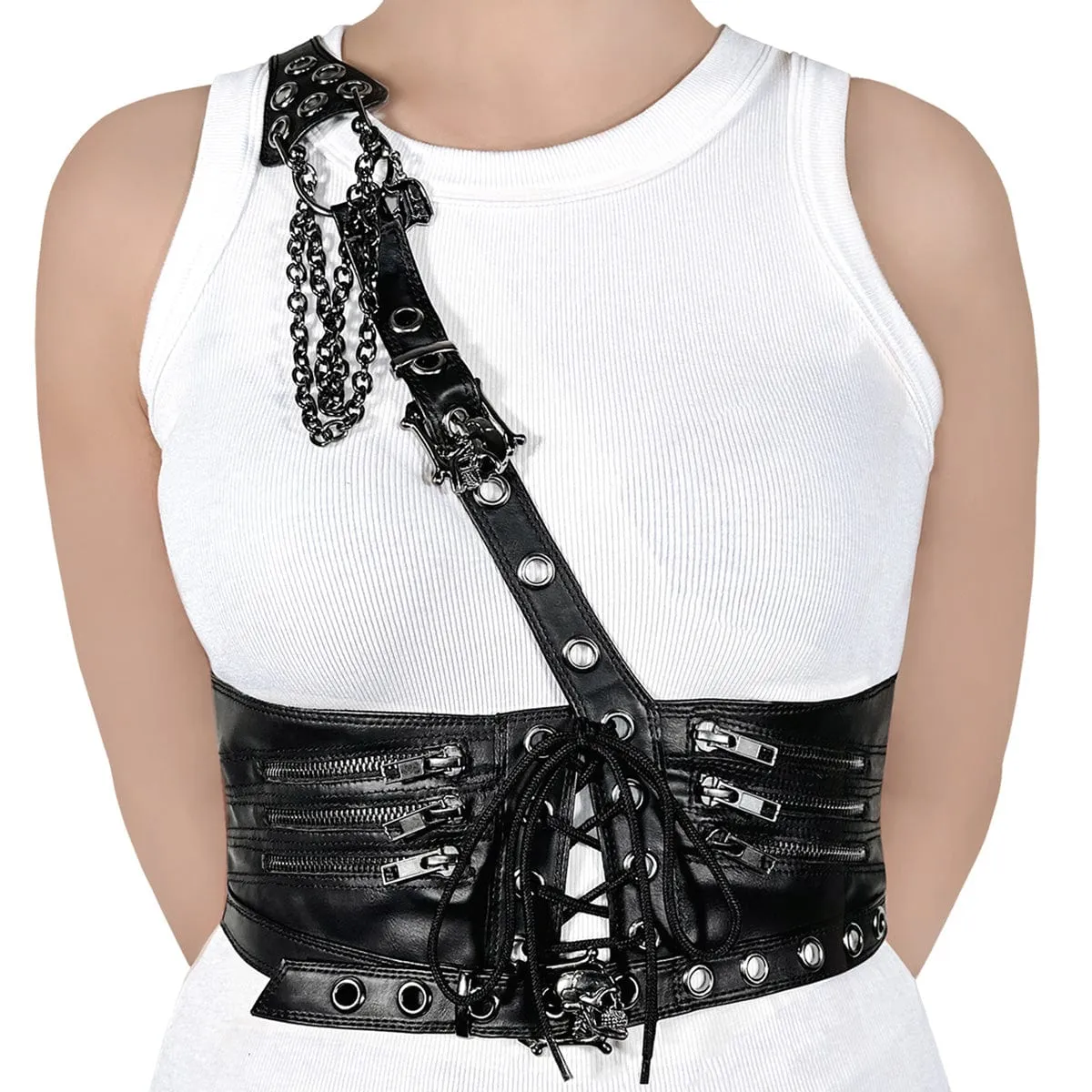 DA-105 Black Stretch Faux Leather Waist Harness Stretchable Wind Block